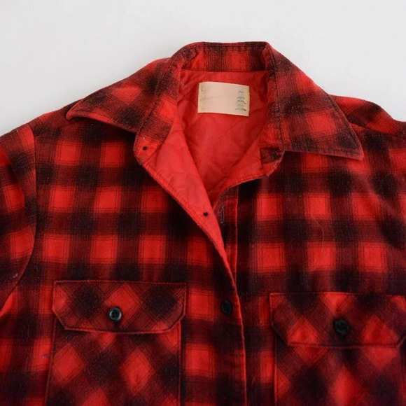 Vintage 70S Red & Black Buffalo Plaid Gorpcore Flannel Lined Button Up Shacket M - Picture 11 of 16